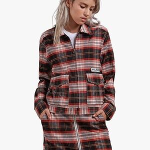 Volcom Frochickie Skater / Grunge Girl Checkered Red Black Jacket & Skirt Set